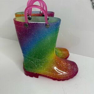 Western Chief Kids' Rainbow 🌈Glitter Rain Boots Handles Multicolor light up
